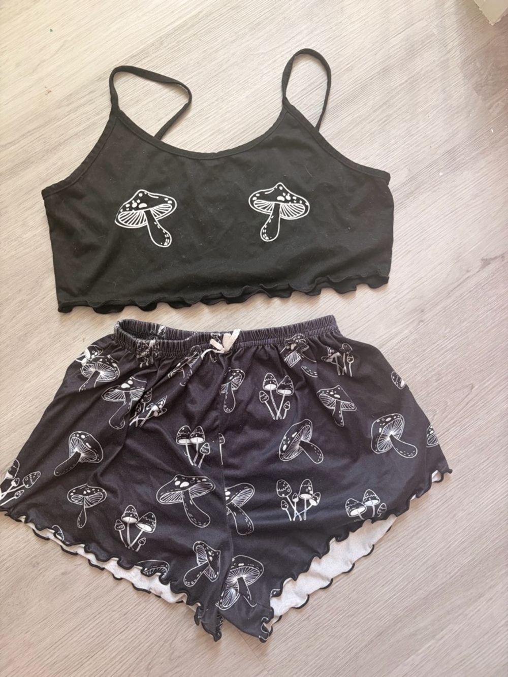 Black Mushroom Print Loungewear Set